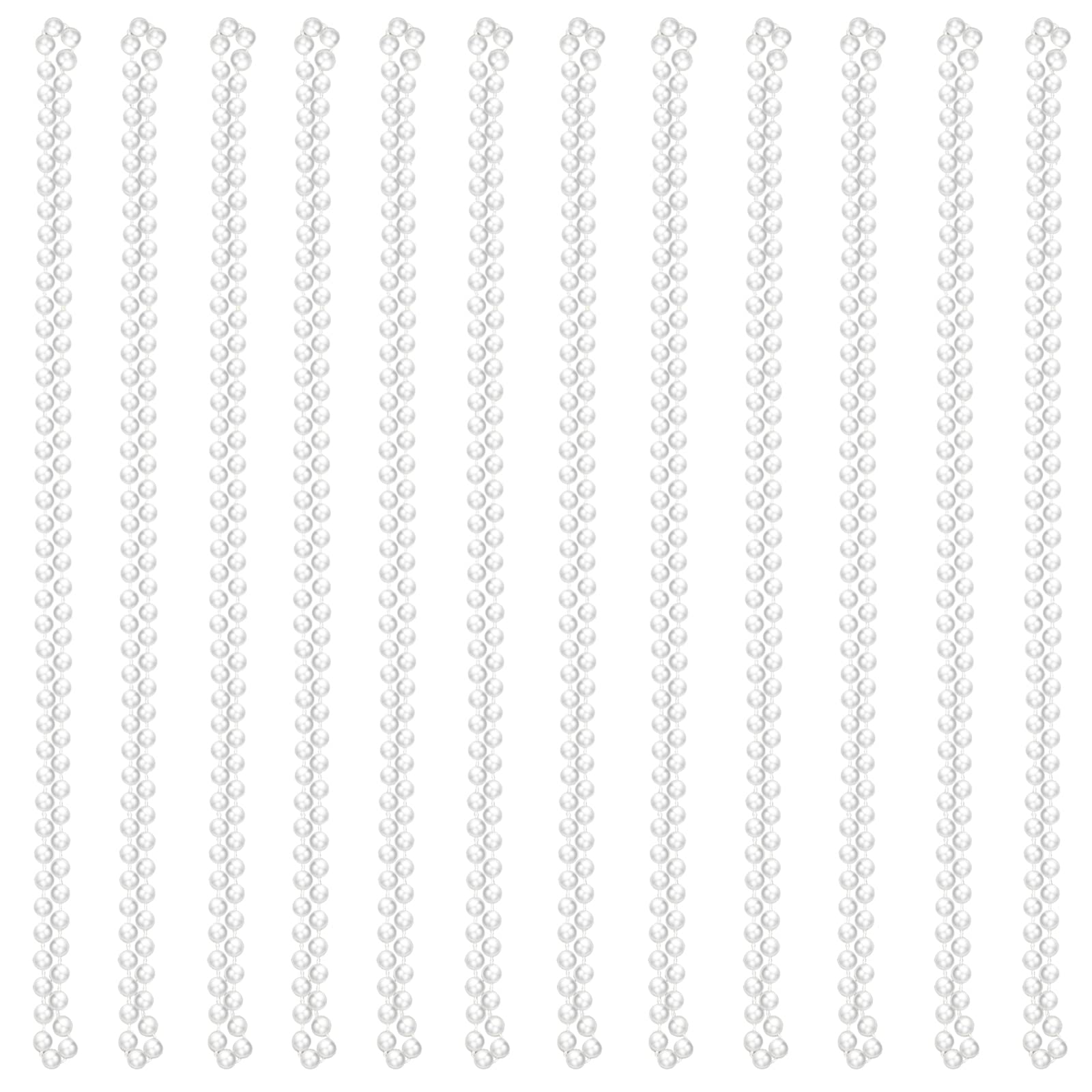 Hicarer 24 Pieces Faux Pearl Necklaces Strand Necklace White Bead Necklace for Flapper Party Wedding Bridal Party Tea Party Birthday Party Decorations