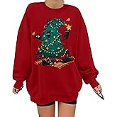 GERLEN Meowy Christmas Sweatshirt Women Christmas Cat Sweater Xmas Long Sleeve Shirts Holiday Crewneck Pullover Tops