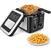 Pukomc 2.5L Deep Fryer With Basket,Adjust Temp &amp; Time,Removable Pot &amp; Lid | Electric Deep Fryer,1500W,Easy Leaning, Stainless Steel,View Window &amp; Odor Filter