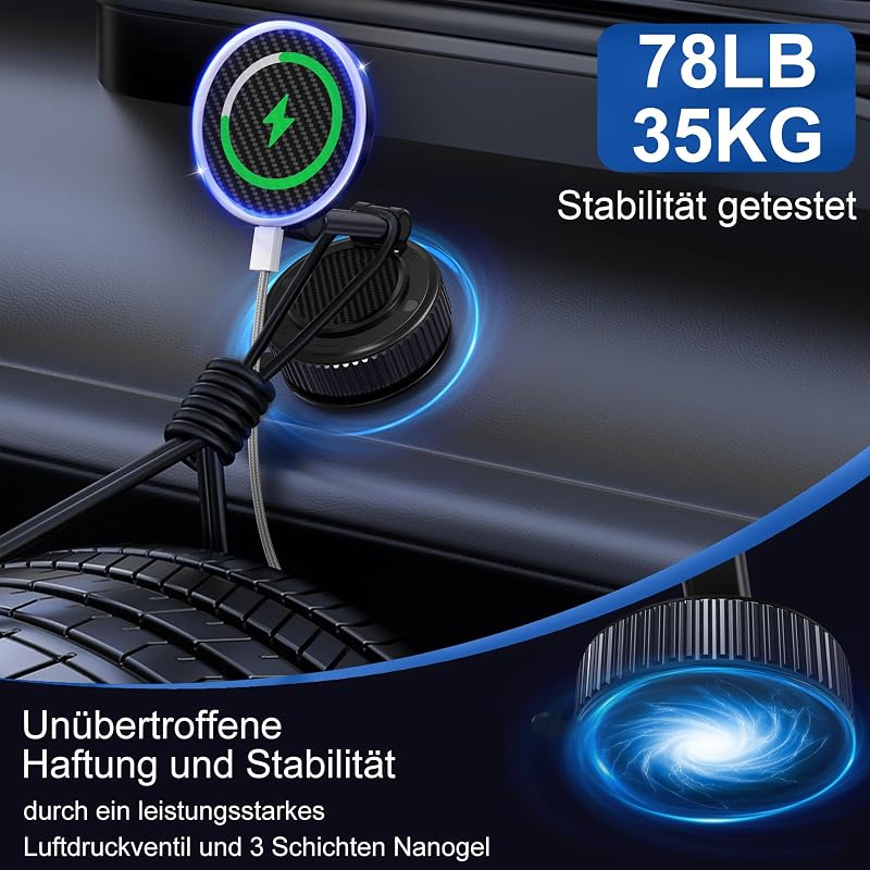Upgraded Vacuum Magnetic Mobile Phone Holder Car, 15W Handyhalterung Auto Magnet, 360° Rotatable for Car/Mirror, Magnetic Phone Holder für iPhone & Android — Foto 3 von 8