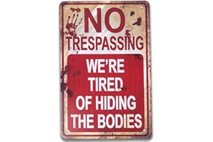 ROCWOHO GEGEWOO Halloween Signs, No Trespassing, Funny Metal Tin Sign for Halloween Decorations, Novelty Sign for Gates, Prank Sign Vintage Decor Signs Funny Signs for Home Pub Decor