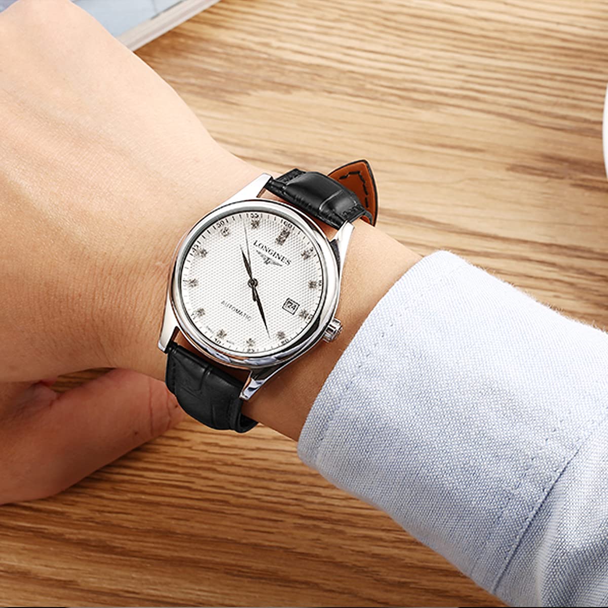 Moran Genuine Leather Band Alligator and Cowhide Replacement Deployment Buckle Watch strap18mm to 24mm Crocodile Leather Strap for Men's and Women's