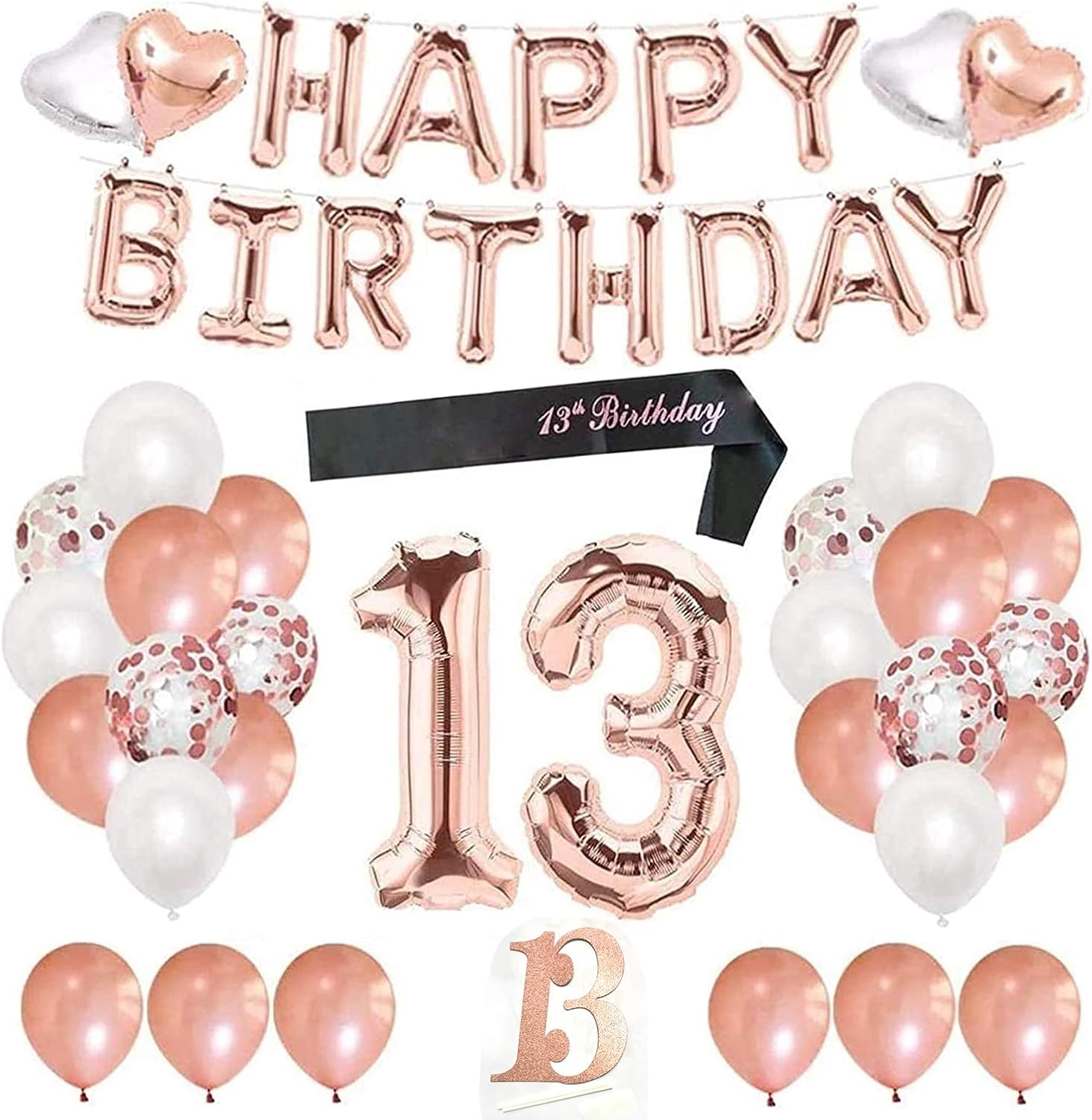 Or Rose Banniere Happy Birthday Decoration Danniversaire Ballons Or Rose 13 Ans 13e Anniversaire Pour Fille Decorations Et Accessoires De Fetes Fournitures De Loisirs Creatifs Safeguardsoftwash Com