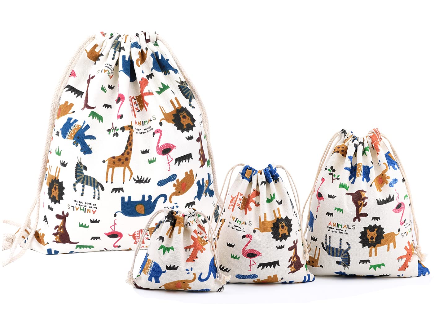 Amoyie Canvas Drawstring Bag Set 4 pcs - 1 Bakcpack and 3 Drawstring Pouch - Owl