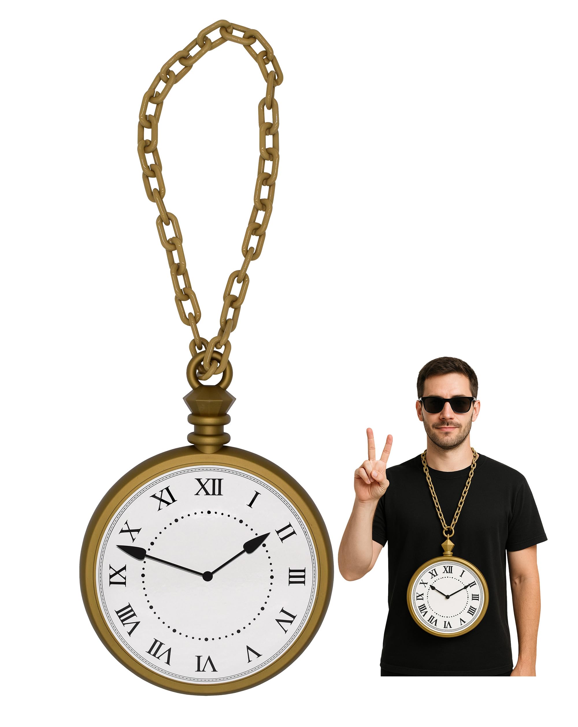 Photo 1 of Nicky Bigs Novelties Jumbo Clock Necklace Prop 10? Oversized Clock on 16? Chain White Rabbit Flavor Hip?Hop Costume Accessory Lightweight Plastic Cosplay Halloween Decoration