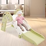 YULEYU Kids Foldable Toddler Slide Indoor Outdoor Play Equipment White Green view 2