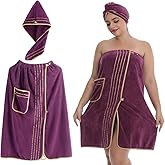 Wokuaile Plus Size Towel Wrap for Women, Shower Wrap Spa Bathrobe Bath Towels Body Wrap After Shower with Hair Drying Towel, Purple