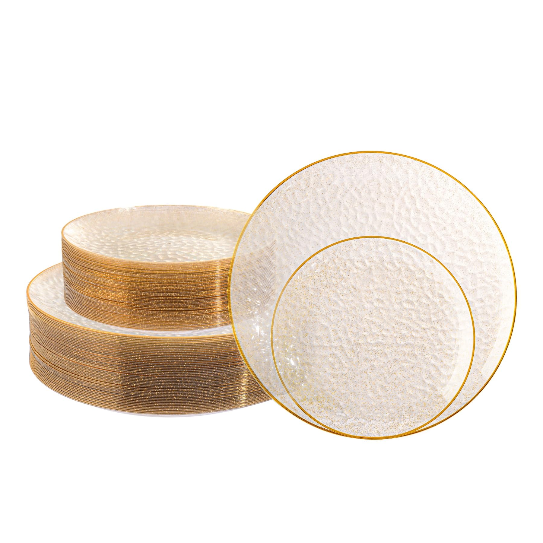 Photo 1 of Lullaby 100PCS Clear Plastic Plates with Gold Rim, Includes 50pcs Dinner Plate 10” and 50pcs Dessert Plate 7”, Disposable Heavyduty Plates for Birthdays, Parties and Wedding