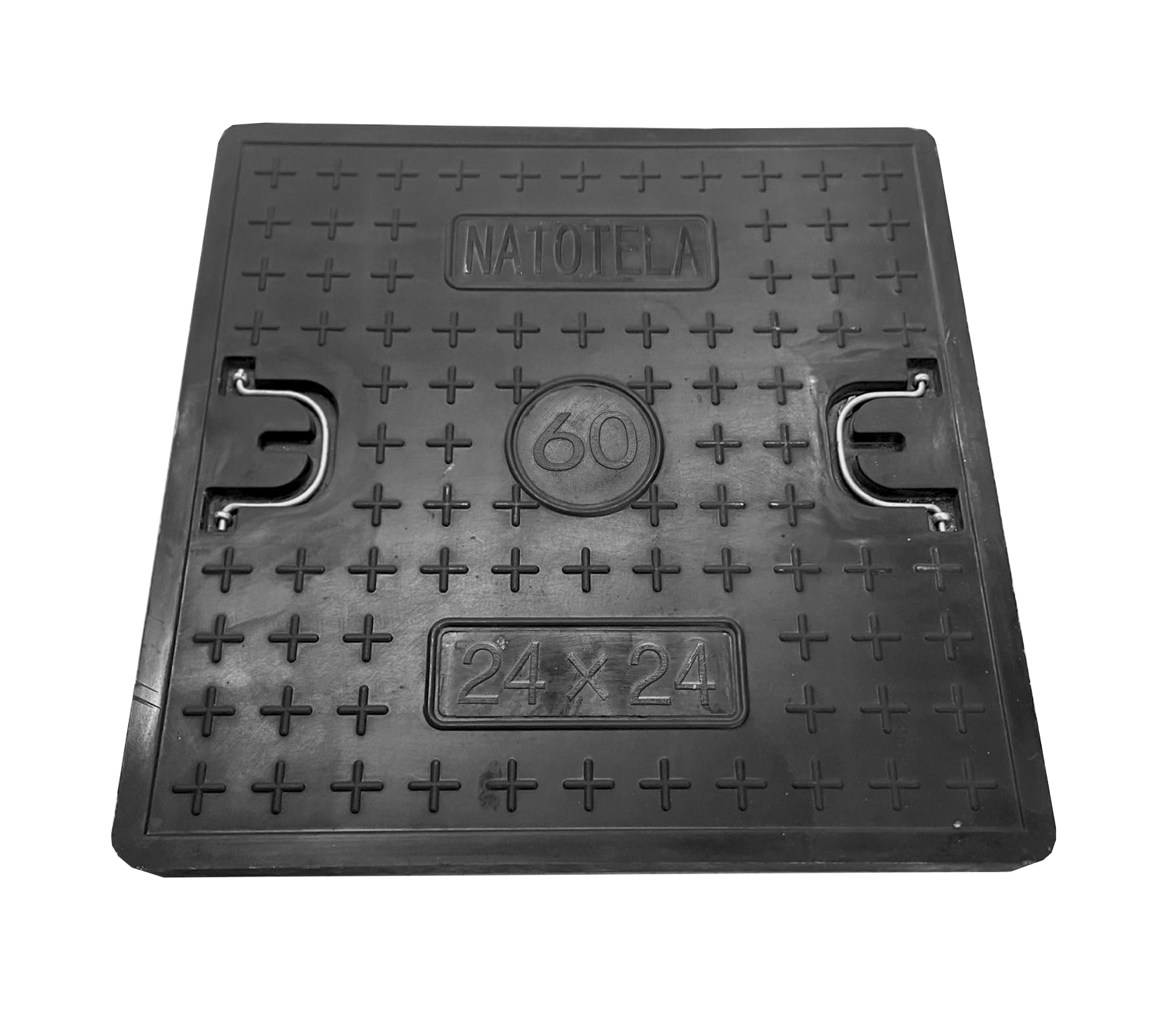 Photo 1 of Natotela 24x24 Fiberglass Manhole Cover,Square Replacement FRP Sewer Cover Lid for Yard,Reinforced Steel Embedded Septic Tank Lid with Handles, Non-slip Recessed Sewage Basin Covers,Black