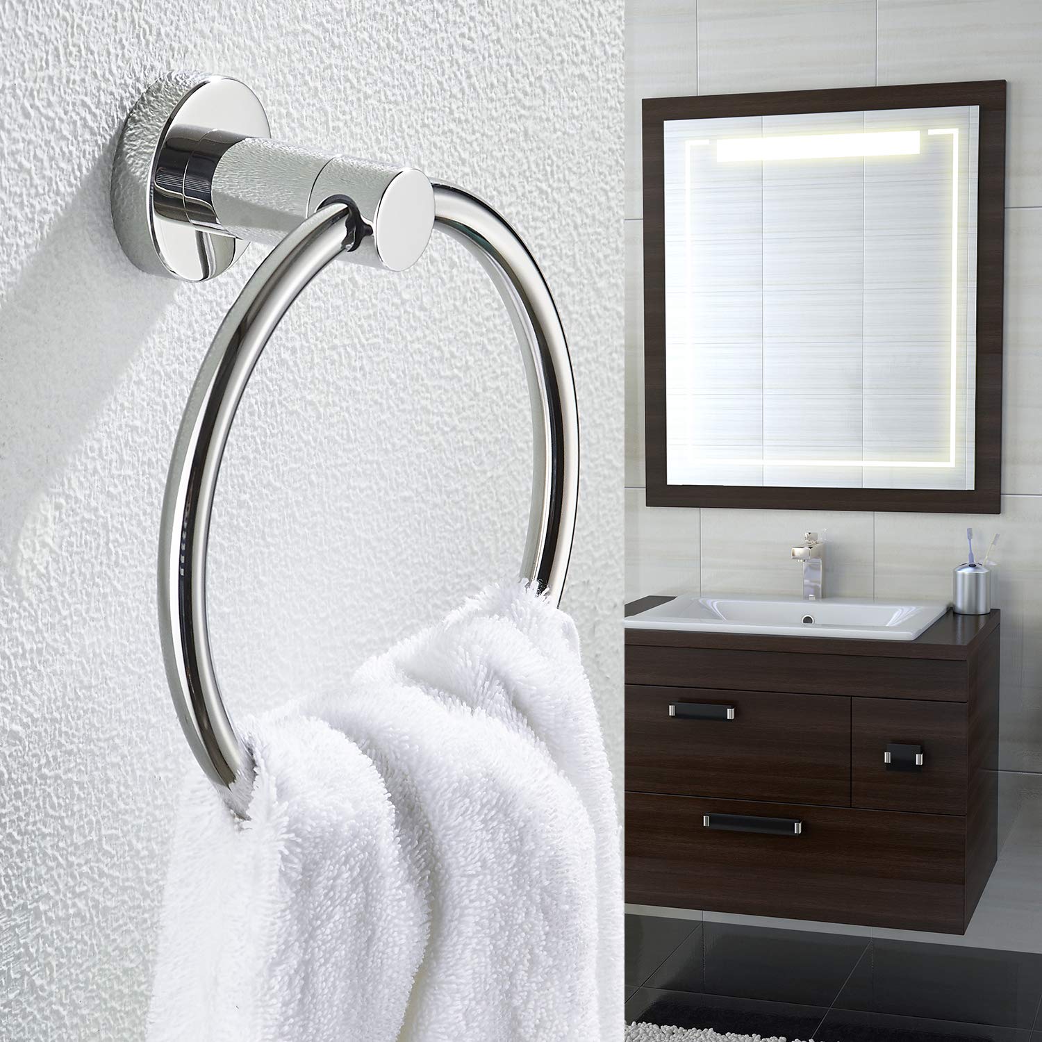 Marmolux Acc Towel Ring Bathroom Hand Towel Holder Round Towel Hanger Bath Towel Rack Circle Rings Door Hanger Organizer Bathroom Hardware Accessories Wall Mount Stainless Steel Polished Chrome Towel Rings