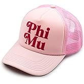 Sorority Shop Phi Mu Baseball Cap - Mesh Trucker-Style Hat, Padded Front Panel and Snap Closure, Phi Mu Gifts for Women Pink