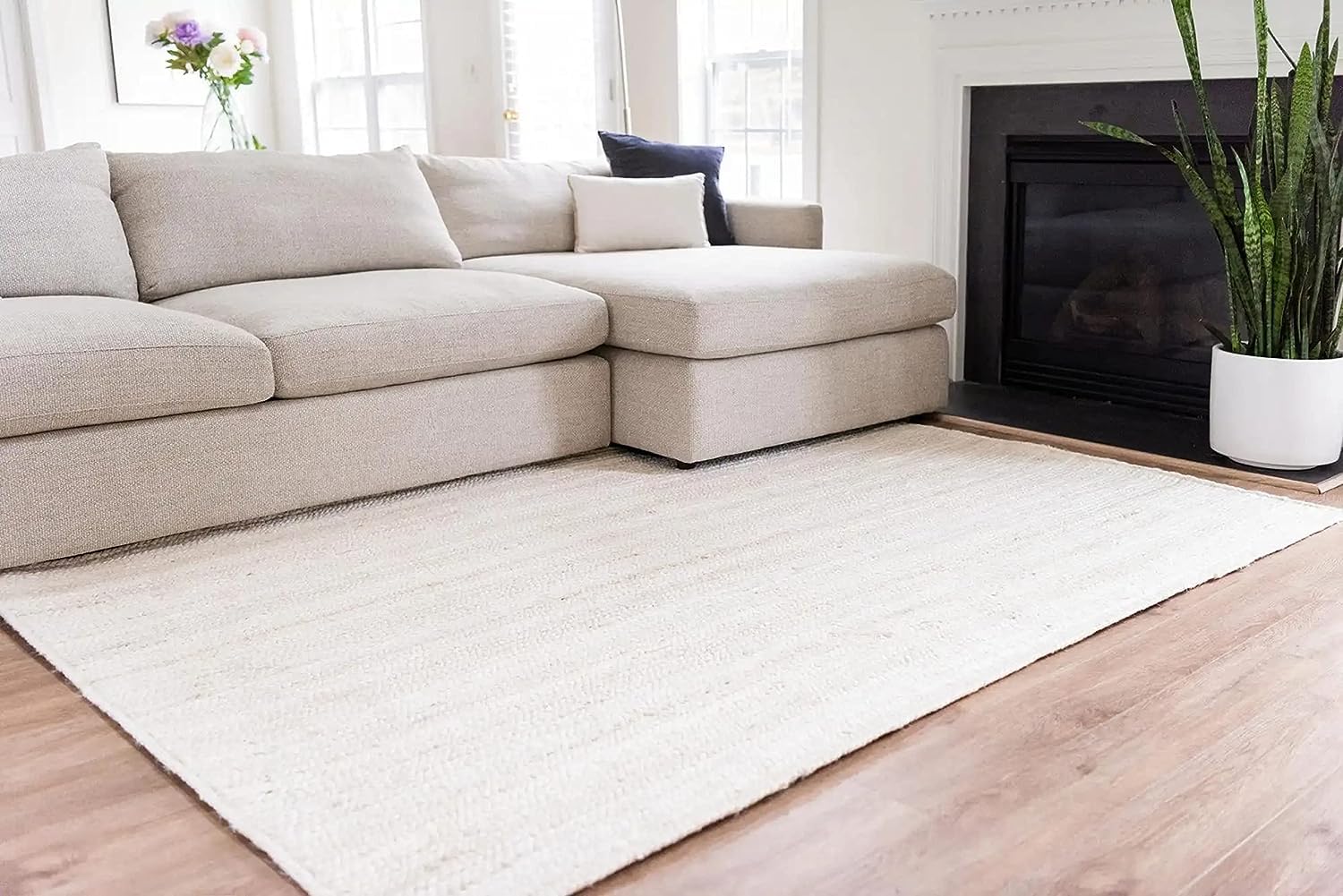 Avgari Creation RUG Jute Natural Hand Braided Rug Rectangle White Handmade Natural Fiber Area Carpet Kitchen, Hallway Rugs For Living-60x90 CM