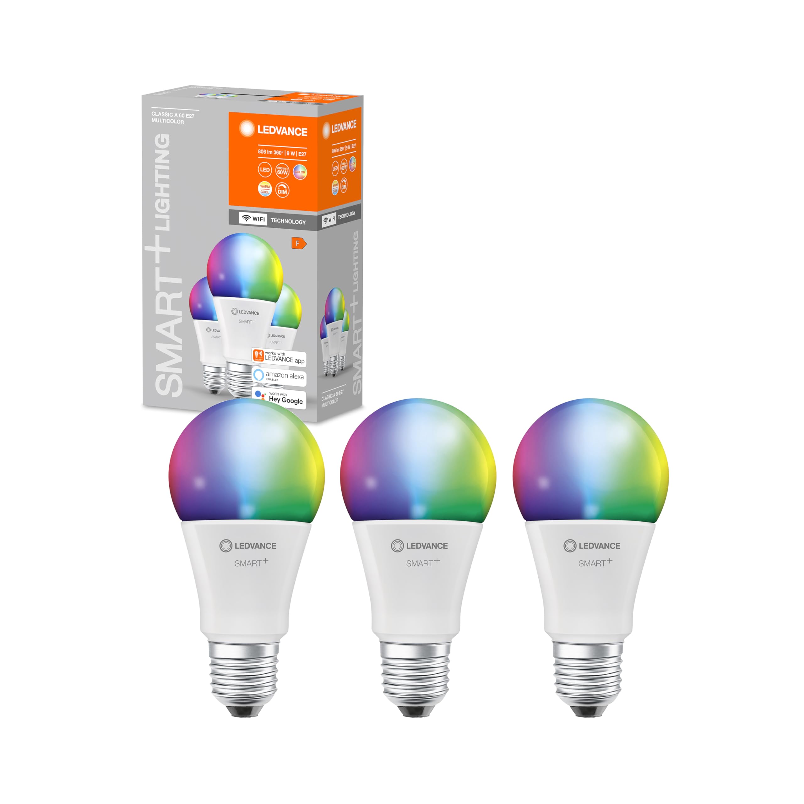 LEDVANCE LED lamp | E27 | RGBW | 2700…6500 K | 9W=60W | Smart+ WiFi Classic Multicolour