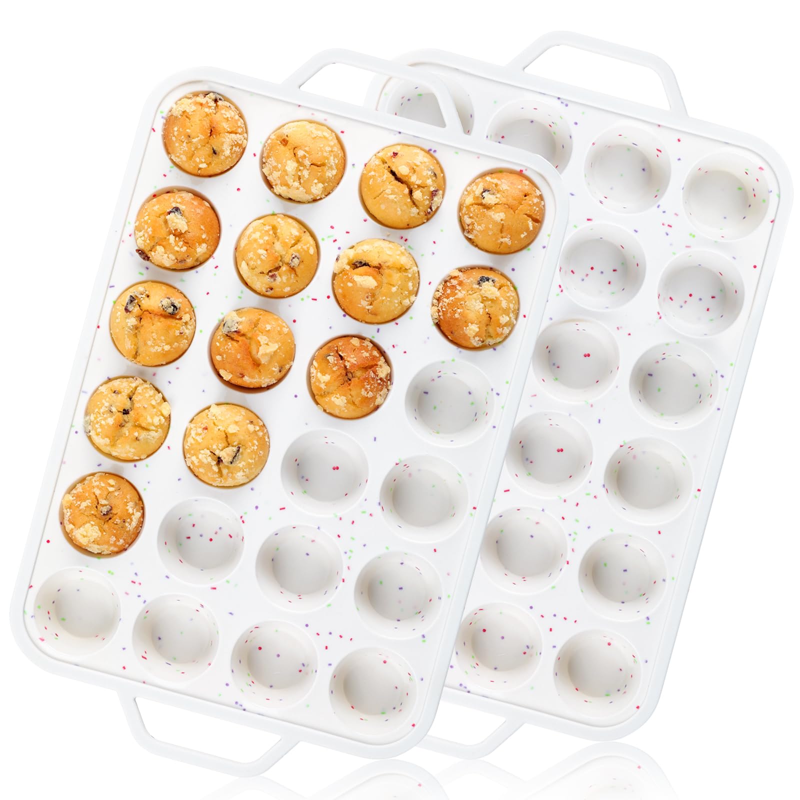 Photo 1 of ***ONLY 1*** Vinino Mini Muffin Pan with Metal Reinforced Frame-2Pack, Silicone Cupcake Pan for Baking 24 Cup Mini Size, BPA Free Silicone Muffin Tray, Cupcake Baking Pan Molds for Oven Dishwasher Safe - Cream