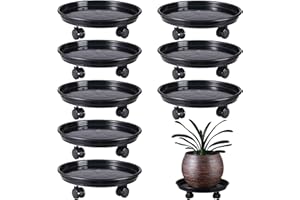 KVYUSFLOURISH 8 Packs Large Plant Caddy with PU Wheels 12” Rolling Plant Stands Heavy-duty Plastic Plant Roller Base Pot Movers Plant Saucer on Wheels Indoor Outdoor Plant Dolly with Casters Planter Tray Coaster
