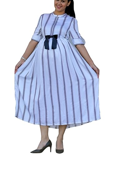 Women's Cotton Maternity and pregnancy black bow dress Gown (GR01_Multicolour_xx-Large)