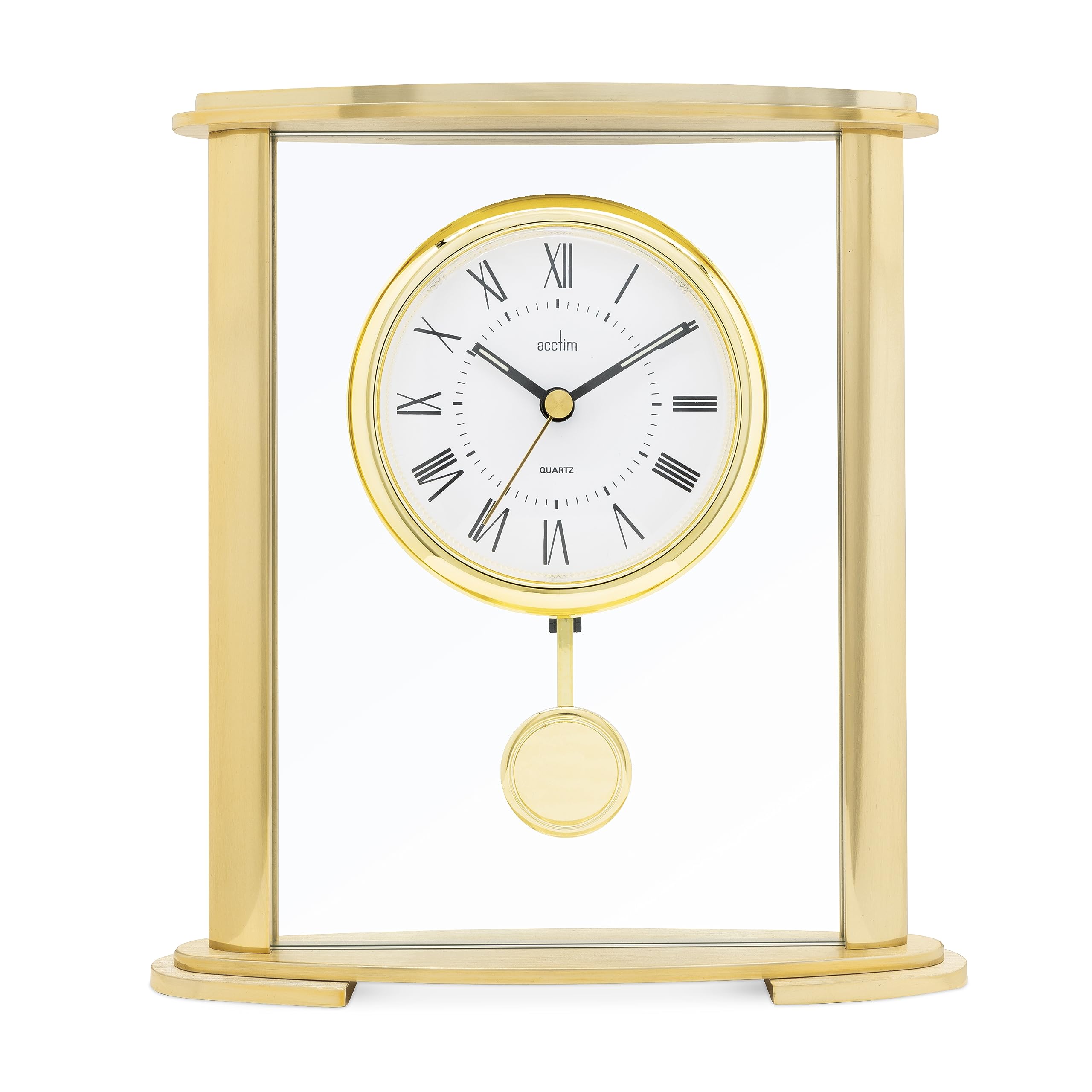 Acctim Welwyn Pendulum Mantel Clock Quartz Polished Metal & Glass Floating Effect Gold