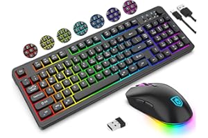 KOLMAX BT98 Wireless Keyboard and Mouse Combo,Triple Mode 2.4G/Wired/Bluetooth Gaming Keyboard and Mouse,Rechargeable Ergonomic RGB Backlit Light Up Keyboard Mouse with Knob for PC/Mac/Tablet