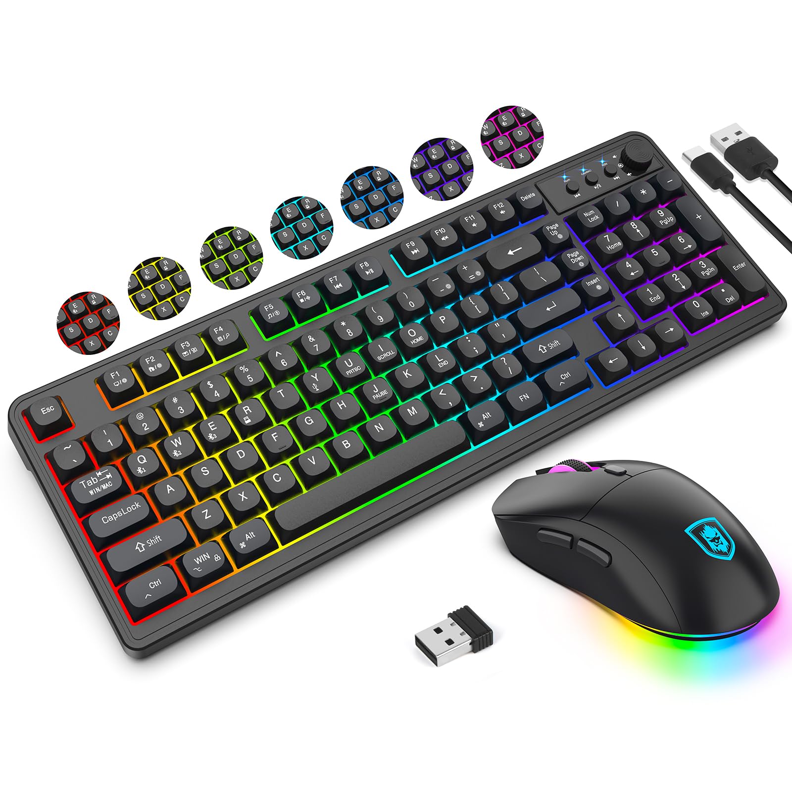 Photo 1 of KOLMAX BT98 Wireless Keyboard and Mouse Combo,Triple Mode 2.4G/Wired/Bluetooth Gaming Keyboard and Mouse,Rechargeable Ergonomic RGB Backlit Light Up Keyboard Mouse with Knob for PC/Mac/Tablet Black