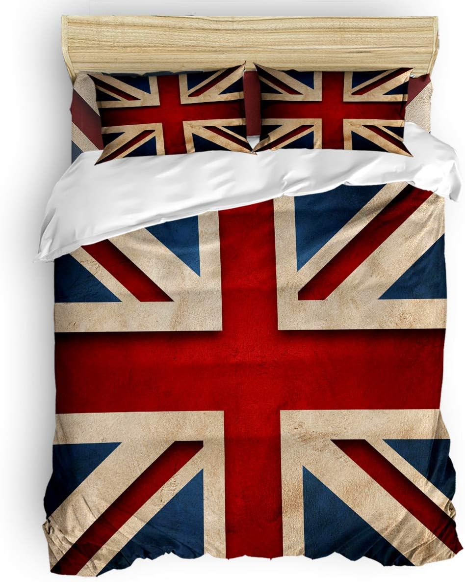 Anoraye Bedding Duvet Cover 4 Piece Set – Ultra Soft Microfiber Hotel Collection Union Jack King Bedspreads Comforter Sets