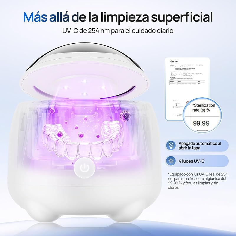 Limpiador ultrasonidos para férula dental, 48 kHz, UV-C, Blanco