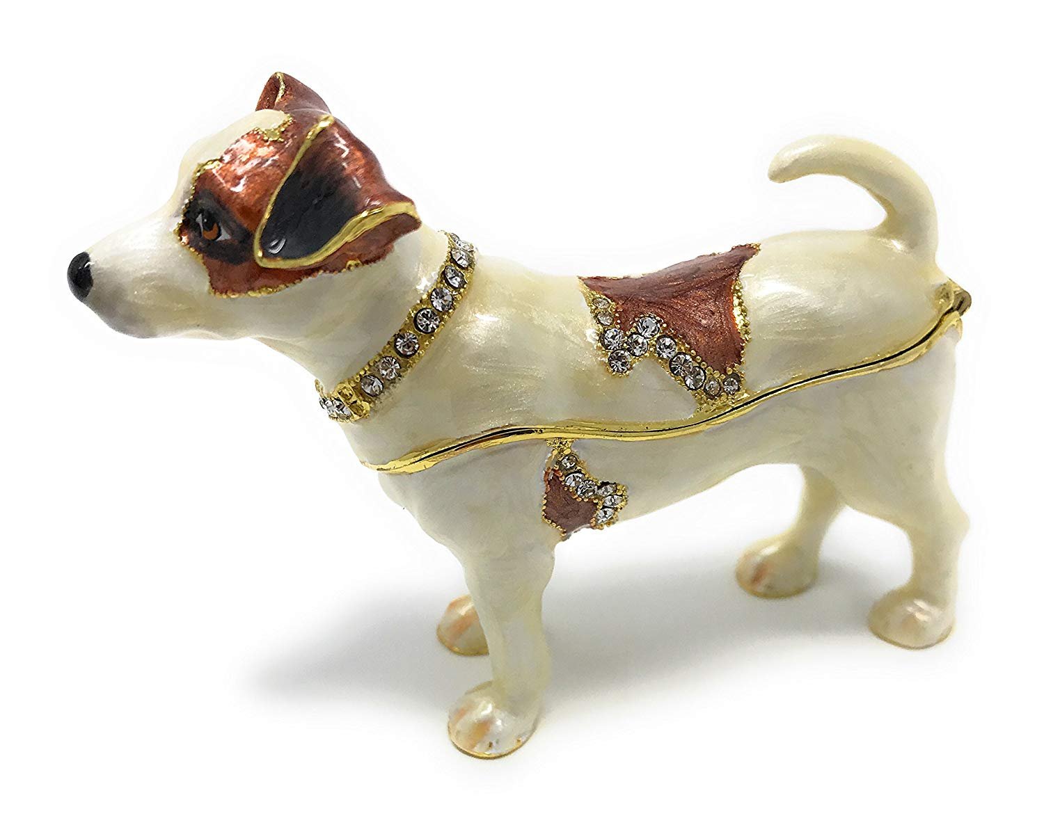 Kubla Crafts Enameled Jack Russell Terrier Dog Trinket Box, Accented with Austrian Crystals