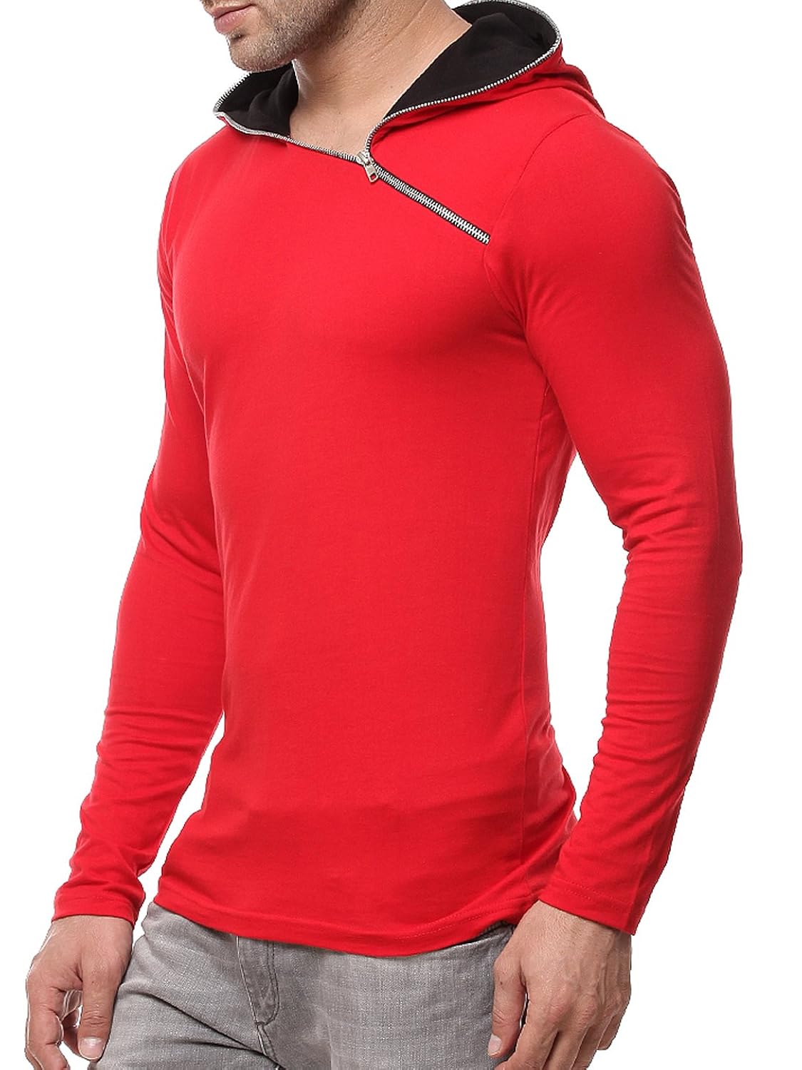 gritstones red/black full sleeve hooded t shirt gsfshdzip1291rdblk