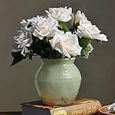 Quoowiit Ceramic Rustic Farmhouse Vase, Green Distressed Flower Vase for Home Decor, Boho Decorative Vases for Centerpiece Table Decorations, Vases for Living Room Kitchen Entryway Mantle Shelf Decor