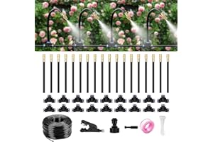 HEKIWAY 60Ft Drip Irrigation System for Garden – 360° Bendable Automatic Watering Kit with 18 Adjustable Nozzles, Misting Hose for Greenhouse, Lawn, Yard & Plants (60 FT)