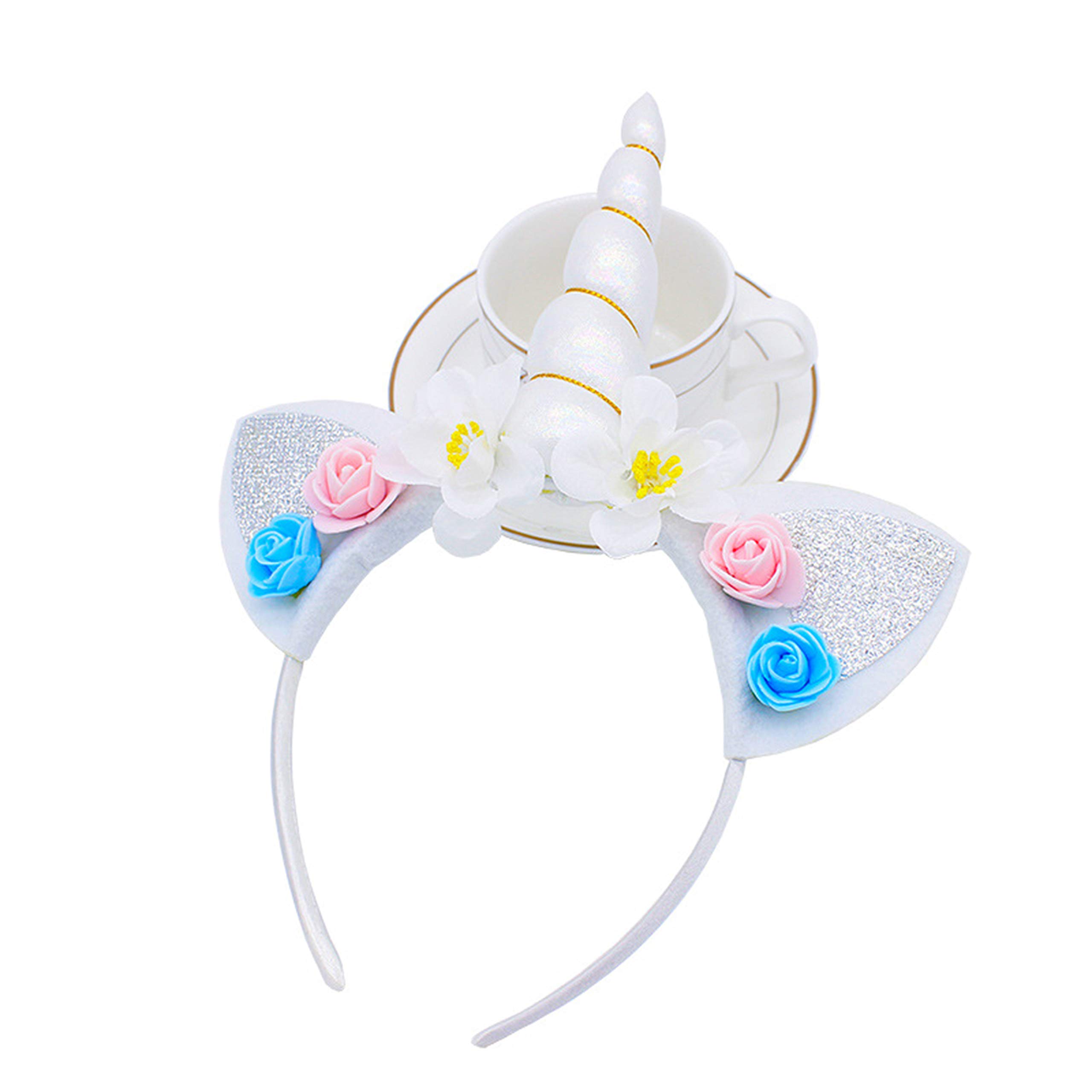 5PC Glitter Unicorn Horn Headband, Flower Ears Unicorn Headbands For Girls, Birthday Party ...
