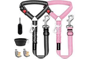 PAWPUBBY Dog Car Seat Belt - Adjustable Pet Safety Harness, Crash Tested Vehicle Restraint for Small Medium Large Dogs, Vehicle Seatbelt Clip & Tangle-Free Design for Safe Travel (Pink+Black)