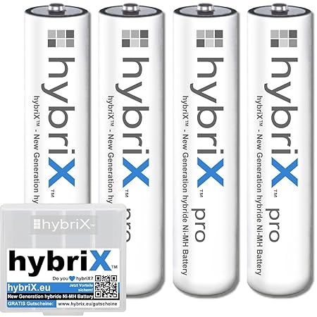 4er Pack Kraftmax hybriX pro Set - 4x Micro AAA Hybrid Akkus in Box - Die Neue Generation von Hybrid Akku Batterien