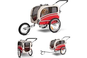 Sepnine Leopets 3 in 1 Pet Dog Bike Trailer, Dog Cart for Small, Bicycle Trailer with Jogger and Stroller, Red/Grey
