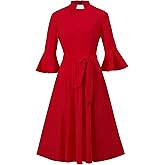 Mambabacosp Women's Bell Sleeve Church Dress Clergy Midi Dress Tab Insert Collar Priestess Dress