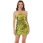 QFXQFX Sequin Dress for Women Sparkly Sexy Adjustable Spaghetti Strap Glitter Dresses Bodycon Club Party Mini Dress