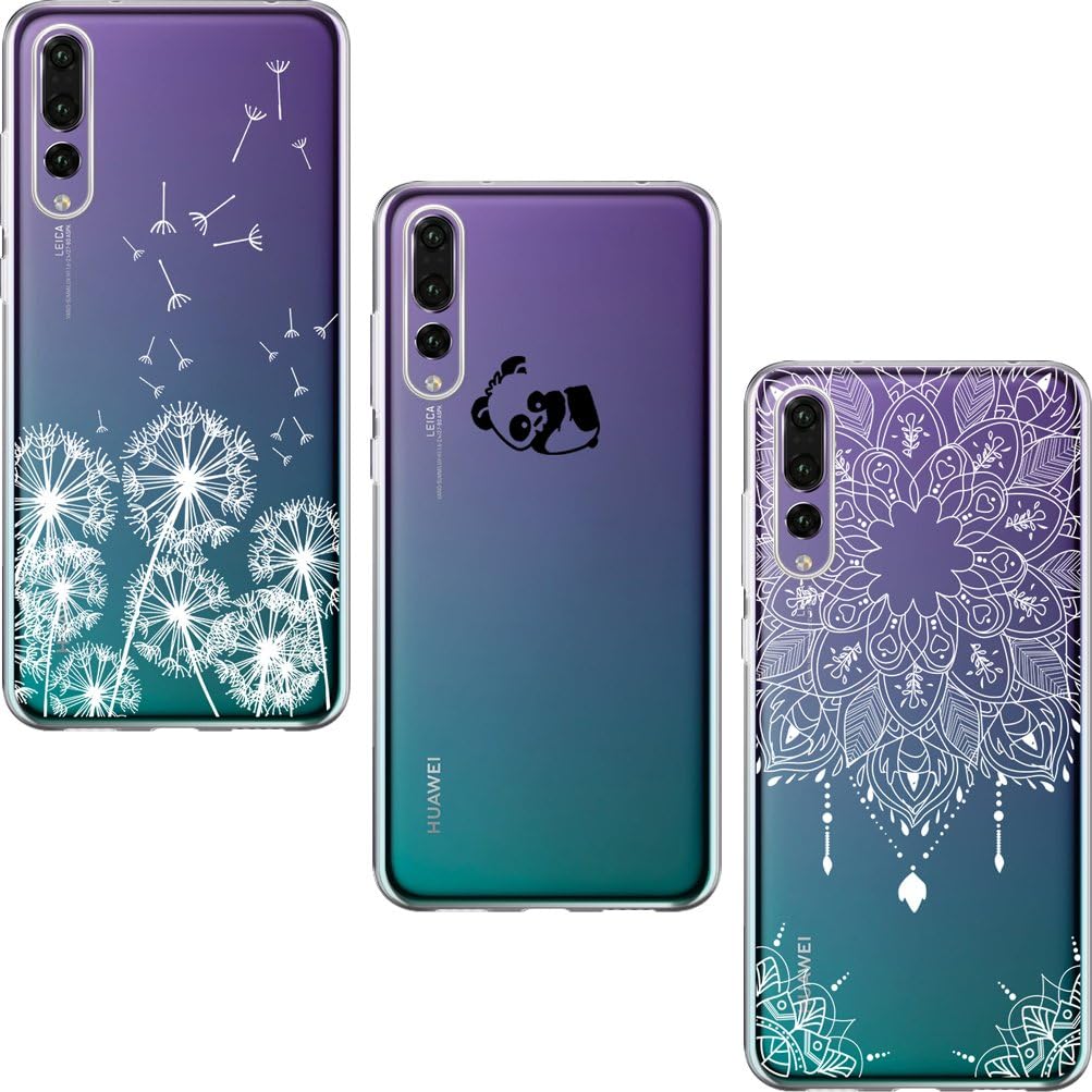 [3 Pack] Huawei P20 Pro Case, Shumeifang® Ultra Thin Soft Gel TPU Silicone Case Cover with Cute Cartoon for Huawei P20 Pro - Dandelion & Panda & Mandala