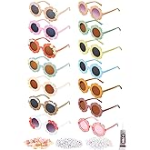 Dunzy 14 Pcs DIY Round Flower Sunglasses with 200 Random Letter Beads 50 Daisy Charms Glue for DIY Name, Mardi Gras Party