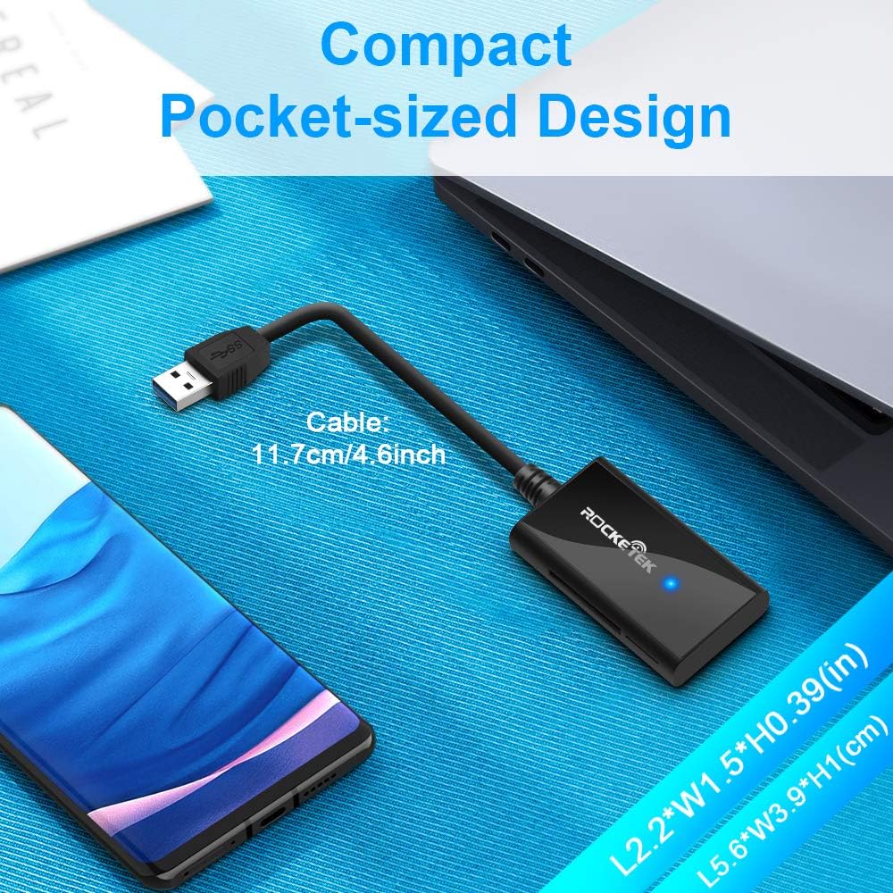 USB 3.0 SD Card Reader, Rocketek 4 Slots Memory Card Reader with a 13CM Flexible USB Cord for SDXC/SDHC/UHS-I SD Cards, Micro SD Cards, MMC Memory Cards - Simultaneously Read 2 Different Memory Cards: Computers & Accessories