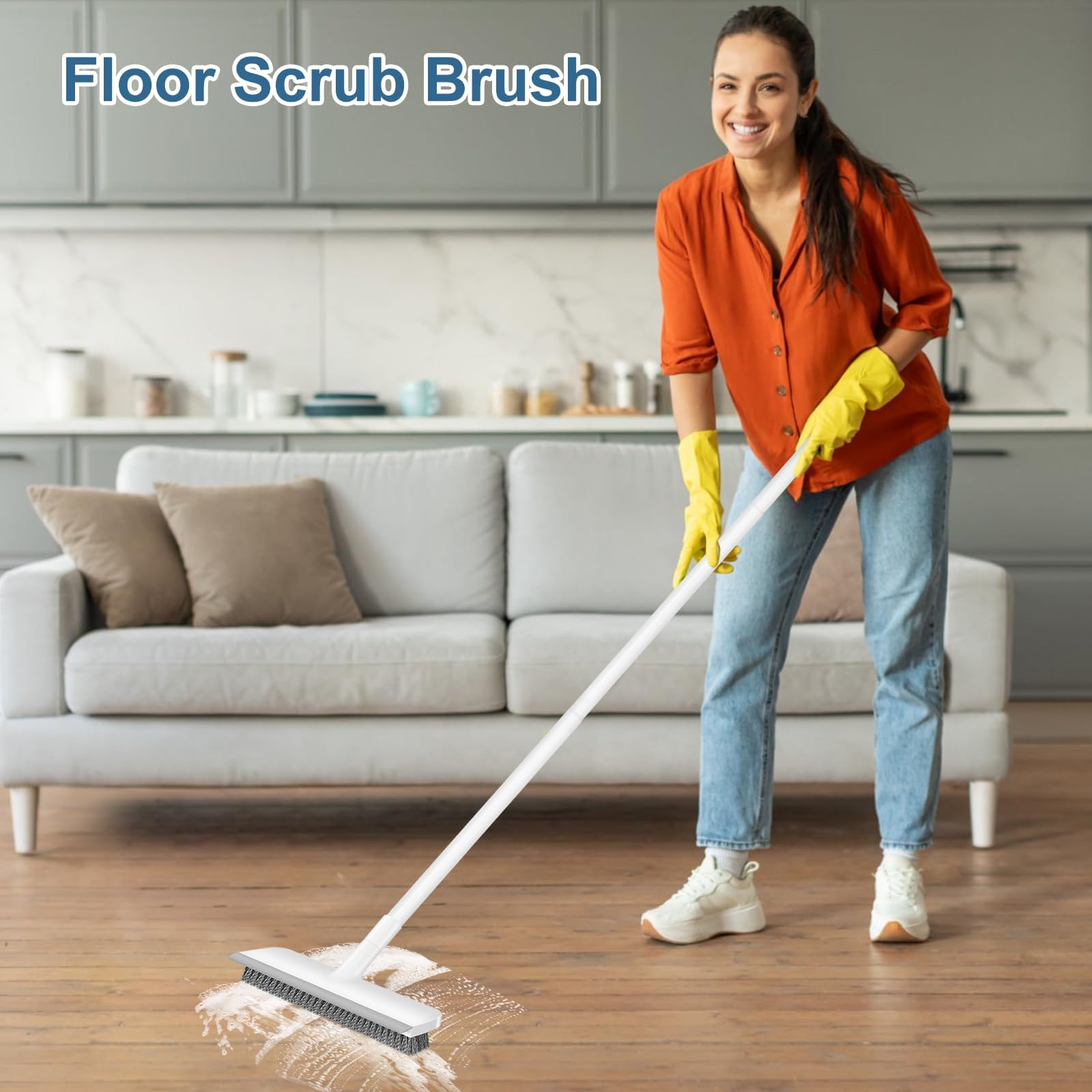 SetSail Floor Scrub Brush with 48-Inch Long Adjustable Handle 2 in 1 Scrape Brush Stiff Bristle Floor Scrubber for Cleaning Shower Bathroom Garage Kitchen Wall Deck Tub Tile