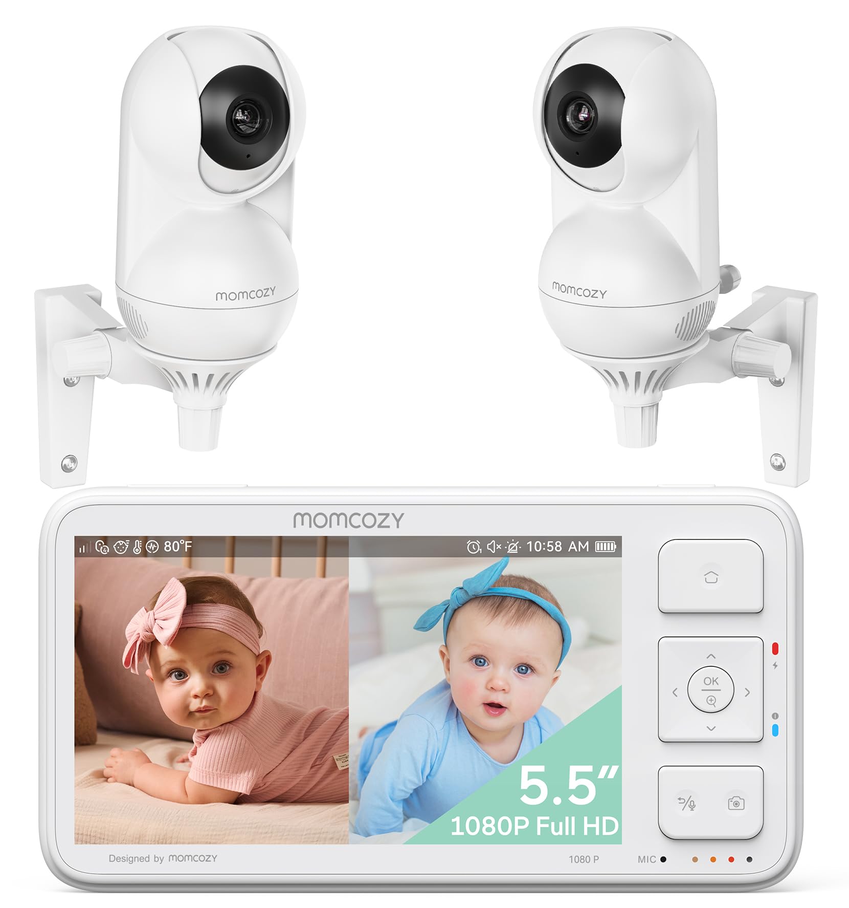 Photo 1 of Momcozy Baby Monitor with 2 Cameras 5.5" 1080P Full HD Split Screen Video Baby Monitor with Camera and Audio, No WiFi 5800mAh Battery, ECO, VOX, Clear Night Vision 1640ft Range (SD Card not Included)