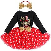 Baby Girls My 1st 2nd 3rd Birthday Polka Dots Dress w/Headband Long Sleeve Sequin Princess Tutu Cake Smash One Party Gown