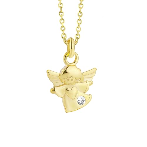 fish Mädchen 333er Goldkette Gold 333 KLEINER Schutz-Engel mit Swarovski Elements Klar Längen-verstellbar Geschenkbox Geschen
