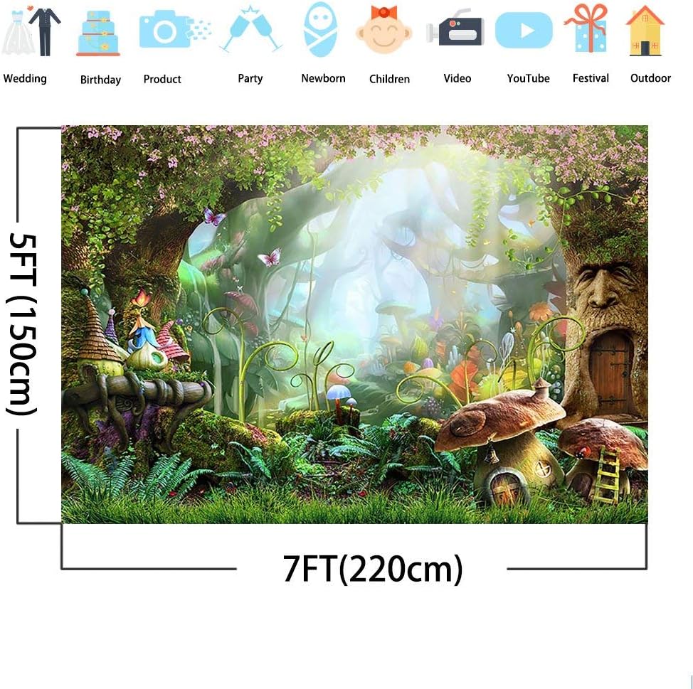 Mehofoto Fairy Tale Photo Backdrop 7x5ft Magic Forest Mushroom Backdrops Seamless Kids Birthday Jungle Photography Background - Image 4