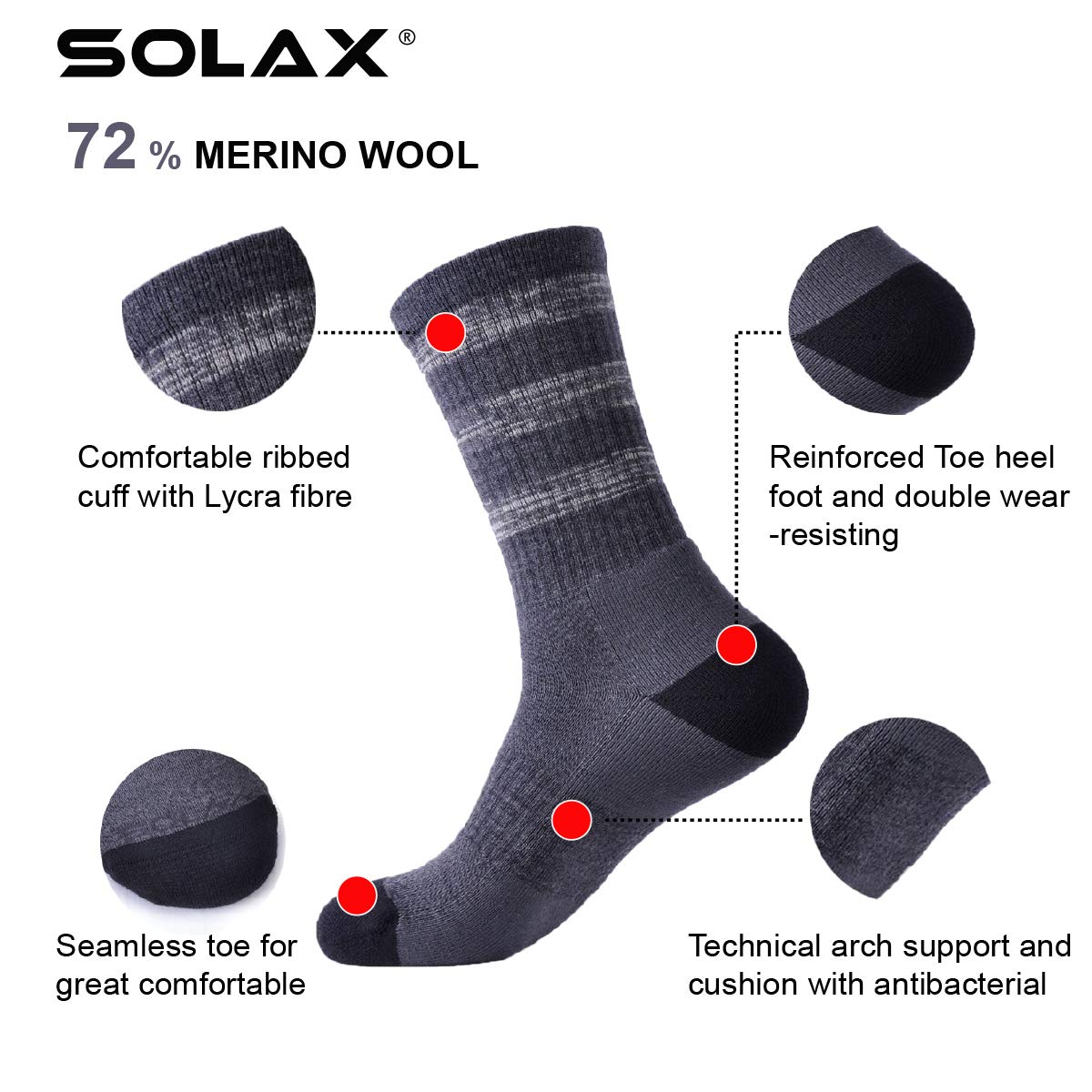 Solax 72 Womens Mens Merino Wool Hiking Socks Outdoor Trail Crew Socks 3 Pack #wool #underwear #made #in #usa Solax 72 Womens Mens Merino Wool Hiking Socks Outdoor Trail Crew Socks 3 Pack
