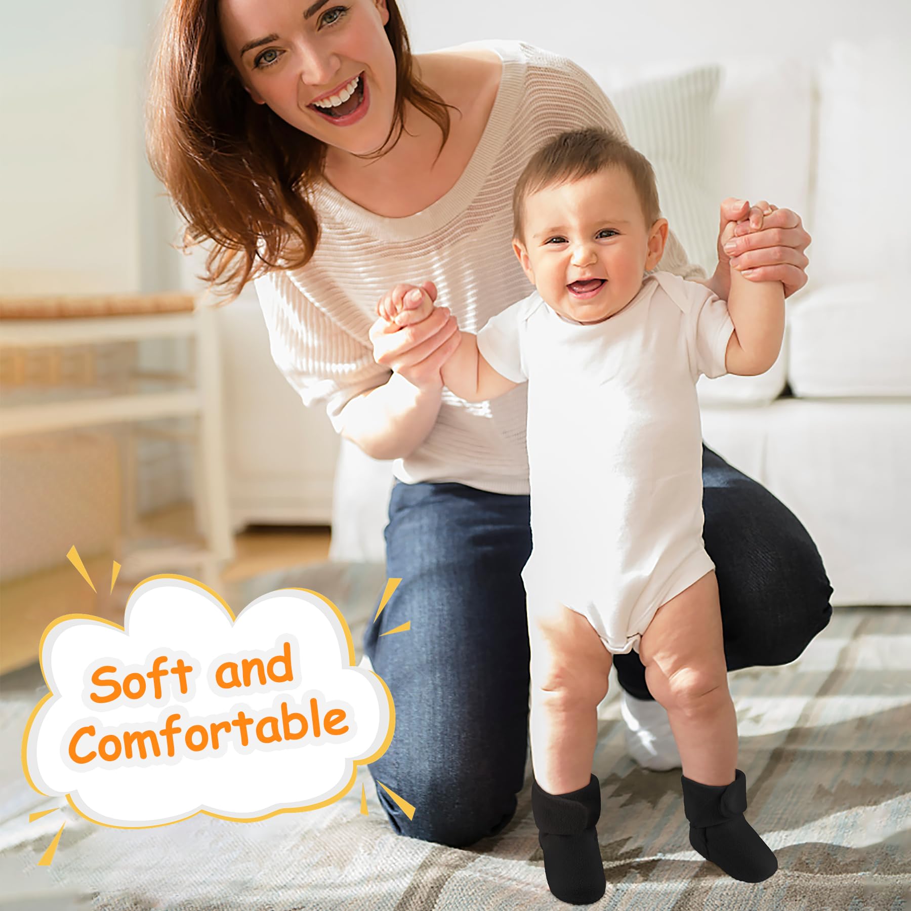 Baby Fleece Booties Newborn Unisex Booties Non-Slip Newborn Infant First Walkers Warm Shoes House Slippers for Baby Boys & Baby Girls Toddlers