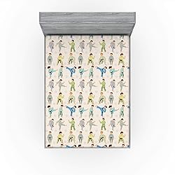 Ambesonne Sports Fitted Sheet, Cartoon Karate