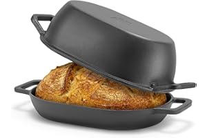 Northriver Casting 5 Qt Oval Cast Iron Dutch Oven for Bread Baking – 12"x8" Pre-Seasoned Combo Cooker with Deep Lid & Shallow