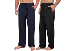 Wenouy 2 Pack Men's Cotton Pajama Pants Soft Sleep & Lounge Pj Bottoms with Pockets & Drawstring