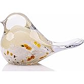 WUBIANJIE Hand Blown Glass Bird Statue Collectible Animal Art Paperweight, Living Room Bedroom Bookshelf Coffee Table Small Ornaments Shelf Home Decoration (Yellow)
