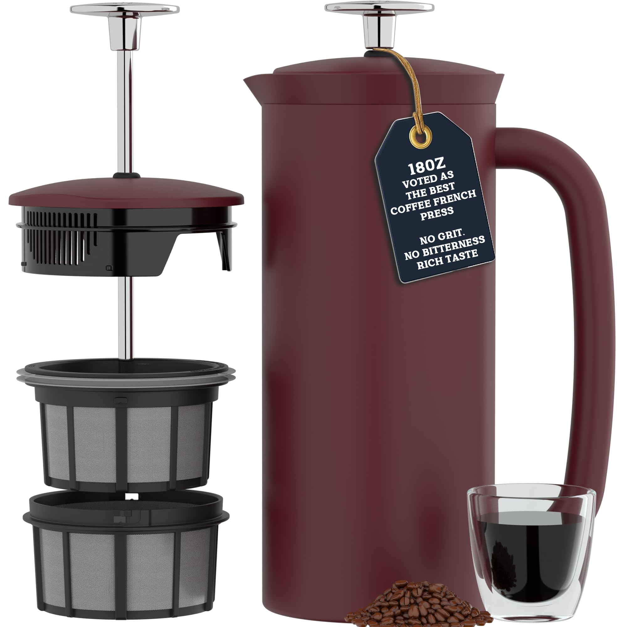 Photo 1 of ESPRO P7 French Press Coffee Maker - Double-Walled Stainless Steel Insulated with Micro-Filter, 18 Ounces, Cranberry